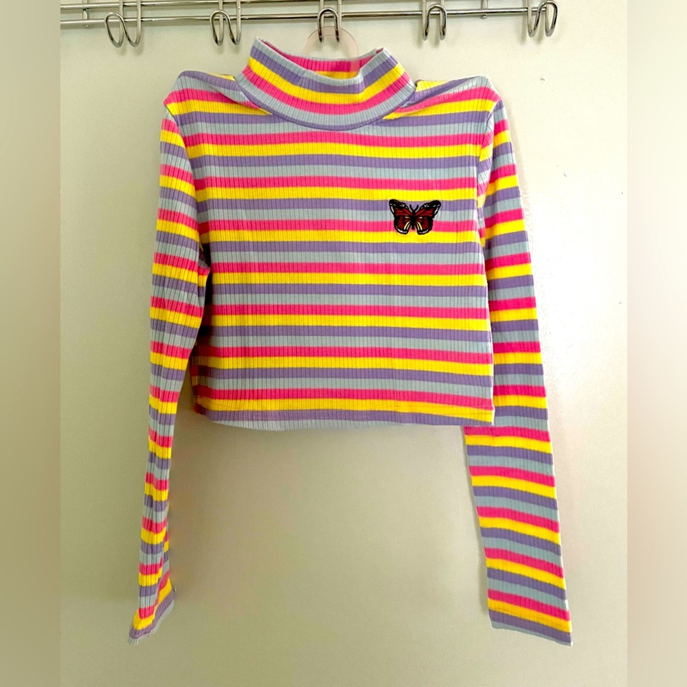 Shein Girls Mock Neck Striped Tee